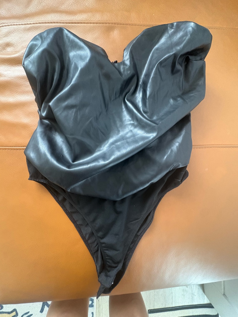 Fashion Nova Black Faux Leather Strapless One-Piece